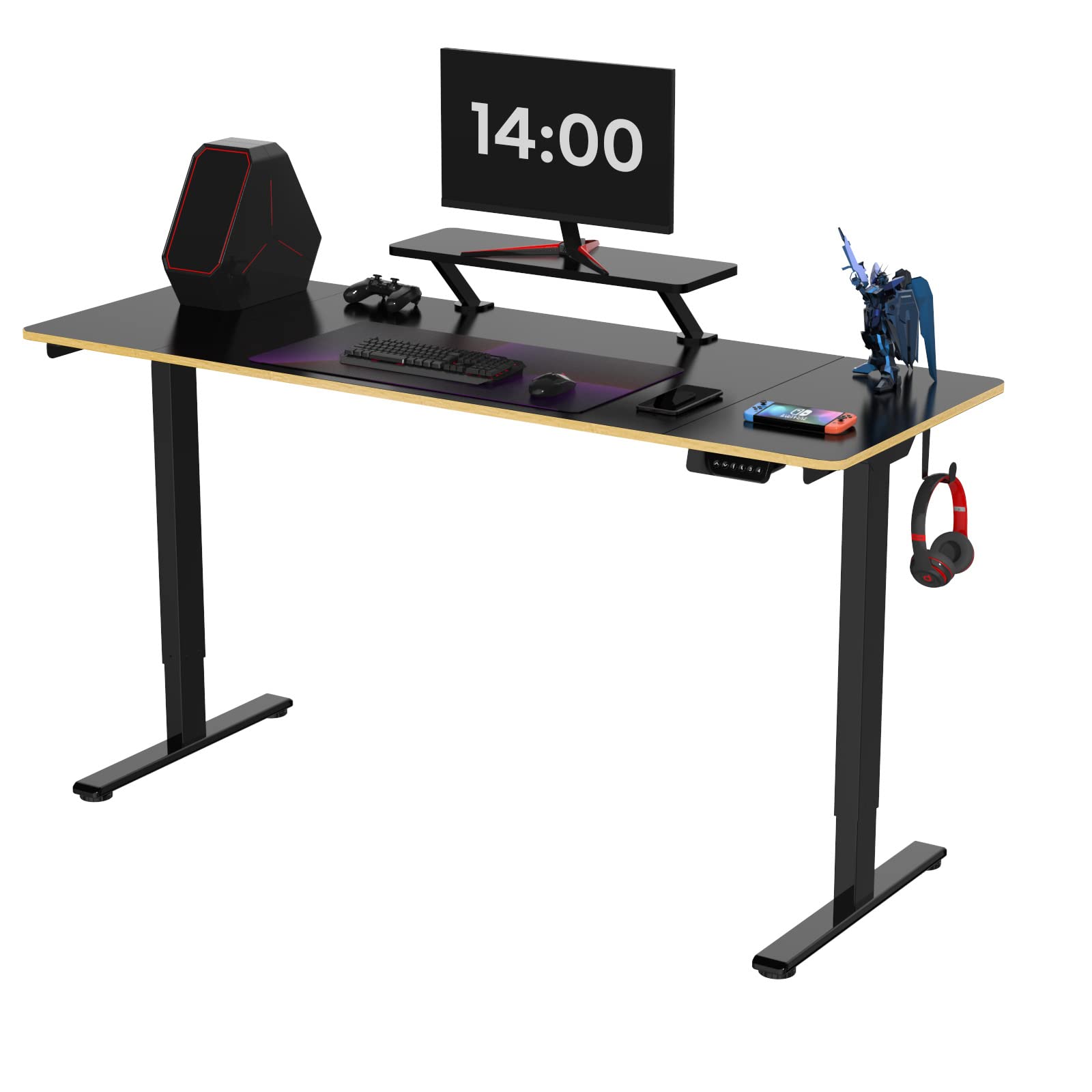 SANODESK 高さ調節可能なデスク 55インチ 電気スタンディングデスク USB充電ポート付き ブラック ホームオフィス用 モニターシェルフ付き (55 x 24インチ)