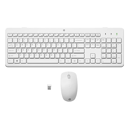 HP 230 Wireless Mouse and Keyboard Combo, quiet and comfortable keystrokes, Number Pad, QWERTY UK Layout, 1600 DPI Optical Mouse Sensor, 2.4GHz Wireless USB dongle included, White