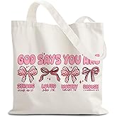URLLUAE God Says You are Christian Canvas Tote Bags for Women, Inspirational Christian Gifts for Women