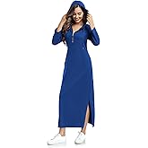 Jacansi Women Zip Up Pullover Hoodie Maxi Dress 3/4 Sleeve Lightweight Slim Split Drawstring Sweatshirt Kangaroo Pocket