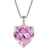 Aprila Women Heart Necklace 925 Sterling Silver 13 * 13mm Birthstone Pendant with Chain 5A Cubic Zirconia Jewelry