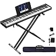 KONIX 88 Key Semi Weighted Keyboard Piano, Full Size Digital Piano with Double X Stand, Portable Keyboard Piano for Beginner Include Sustain Pedal, Power Supply and Piano Bag - Black