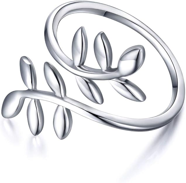 Amazon Com Olive Leaf Ring For Women S925 Sterling Silver Adjustable Wrap Open Ring 8 Jewelry