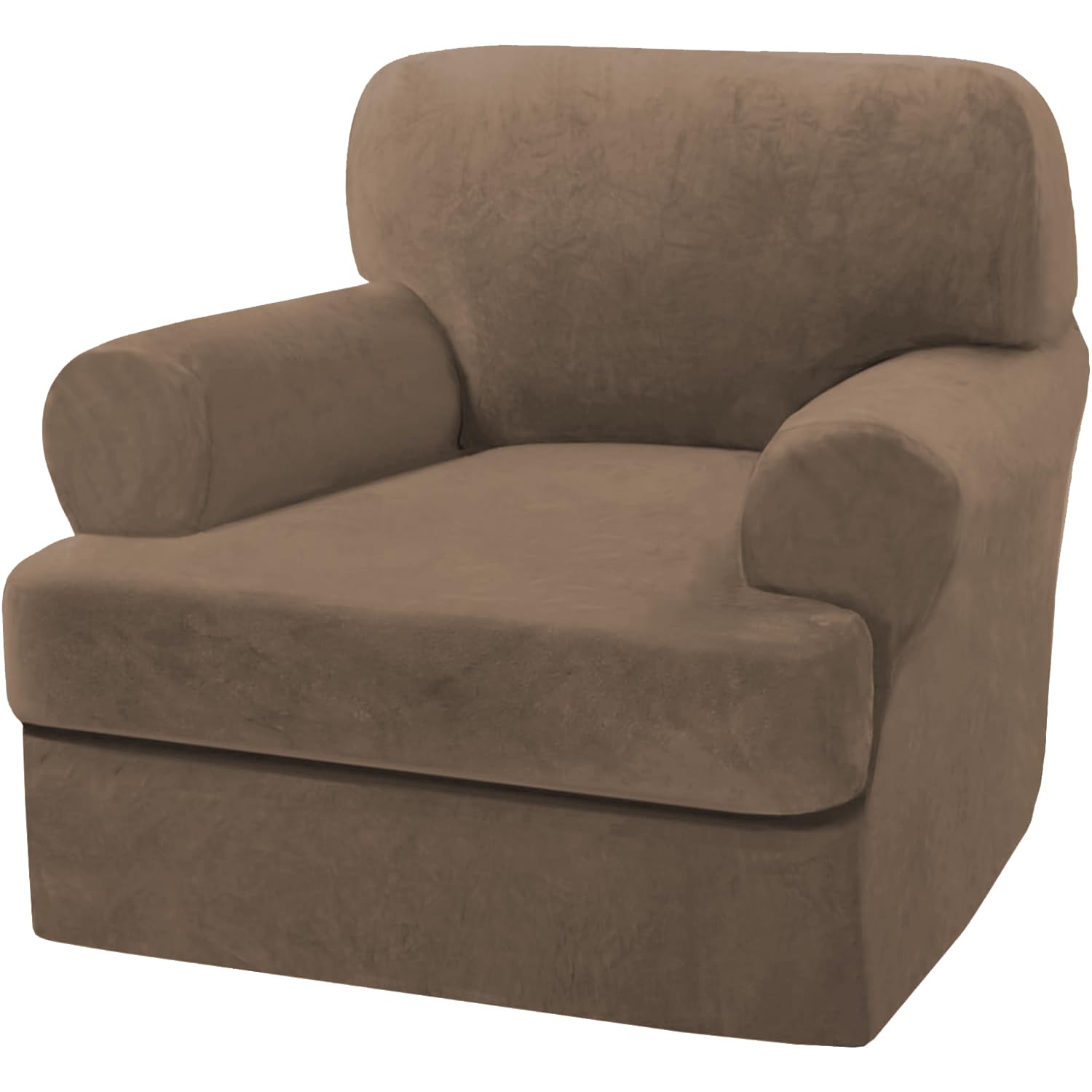 Photo 1 of H.VERSAILTEX Sofa Cover 2 Piece T Cushion Armchair Slipcovers Thick Velvet Couch Cover Stretch T Cushion Sofa Covers for 1 Cushion Couch with 1 Individual T Cushion Covers, Mocha