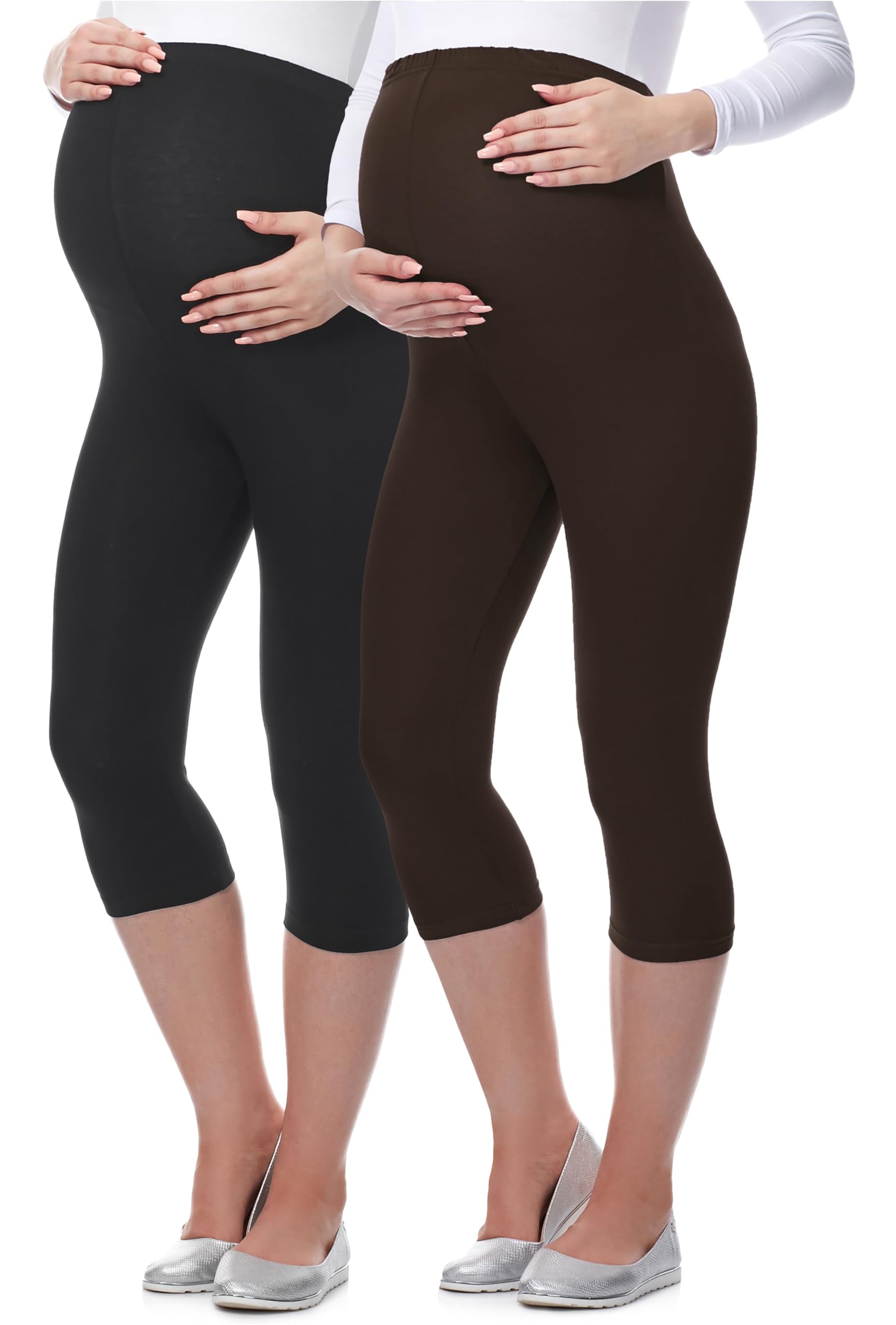 Be Mammy Women's Maternity 3/4 Leggings 03 2 Pack (Black/Brown, S)