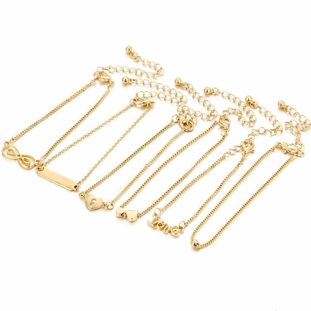 Jingjing1 Anklet Bracelets 6 Pcs Set Adjustable Fashion Heart Love Foot Chain