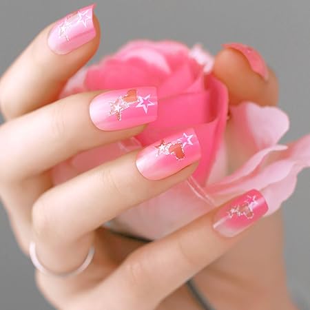 Amazon Art Plusピンクのハート 星たちのロマンチックなデート ロングタイプ ネイルチップ24枚入り ネイルグルー2g付き Art Plus ネイルチップ 通販