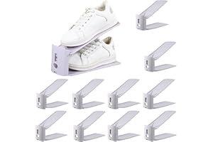 10 Pcs Shoe Slots Organizer, Adjustable Double Shoe Stacker, Space Saving Shoes Organizer, for Sneakers Heels and Flat