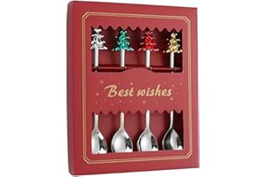 4Pcs Christmas Soup Spoons Forks Set Big Coffee Spoons Santa Claus Christmas Tree Snowman Elk Gold Spoons Stainless Steel Spo