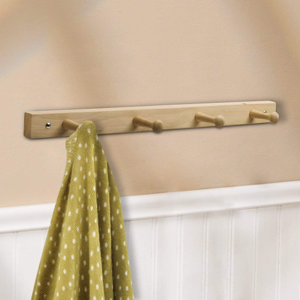 InterDesign Wooden Wall Mount 6Peg Coat Rack for Hanging Jackets Black Office Bags in Mudroom