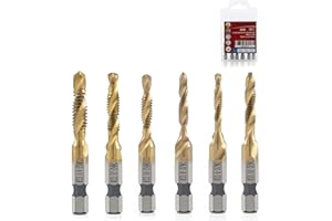 HIDOTOL Titanium Combination Drill and Tap Bits Set, 6 PC SAE Screw Taps, 3-in-1 Bit Tool for Drilling, Tapping and Countersinking