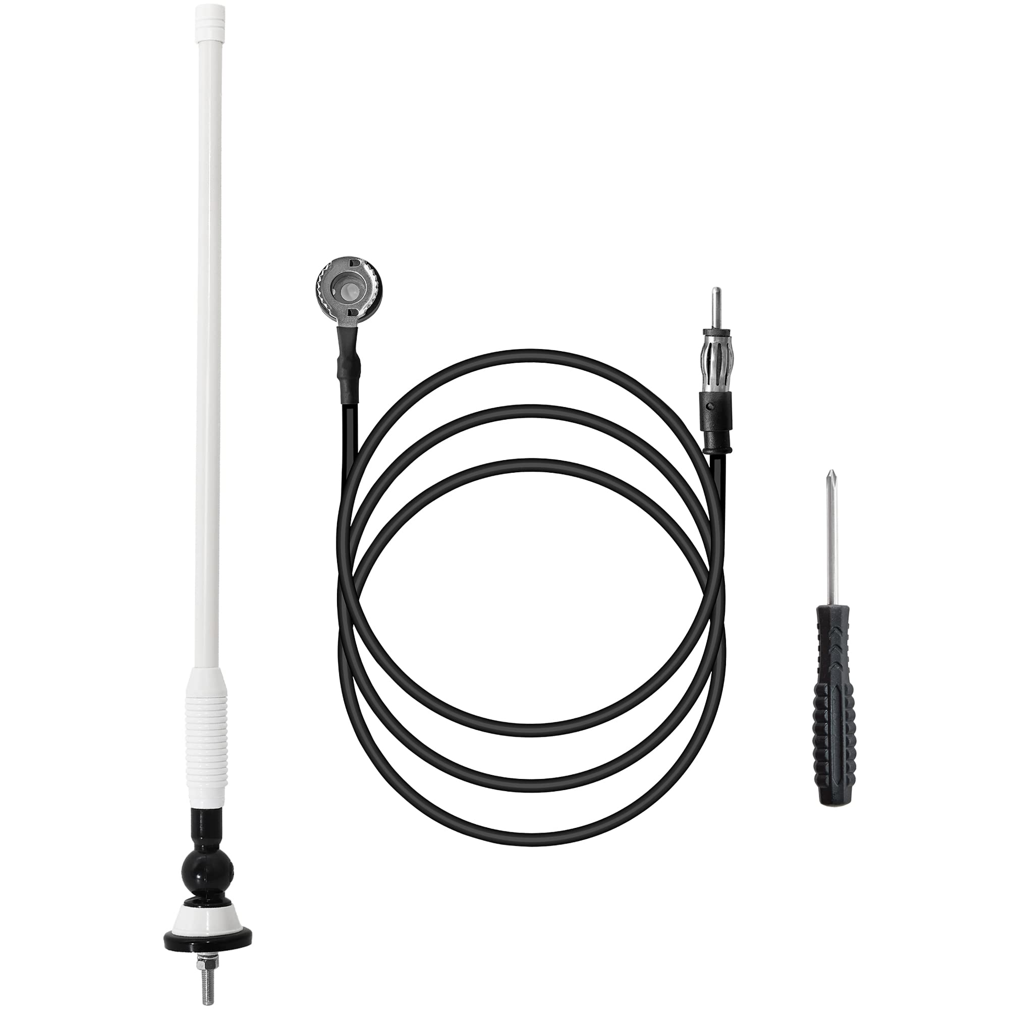 Photo 1 of Anina 16 Inch Marine Trailer RV Radio Antenna Rubber Flexible Aerial Mast for Car Truck Boat ATV UTV Caravan Motorhome Motorcycle Radio FM/AM Reception Top Or Side Mount Rubber Antenna (White)