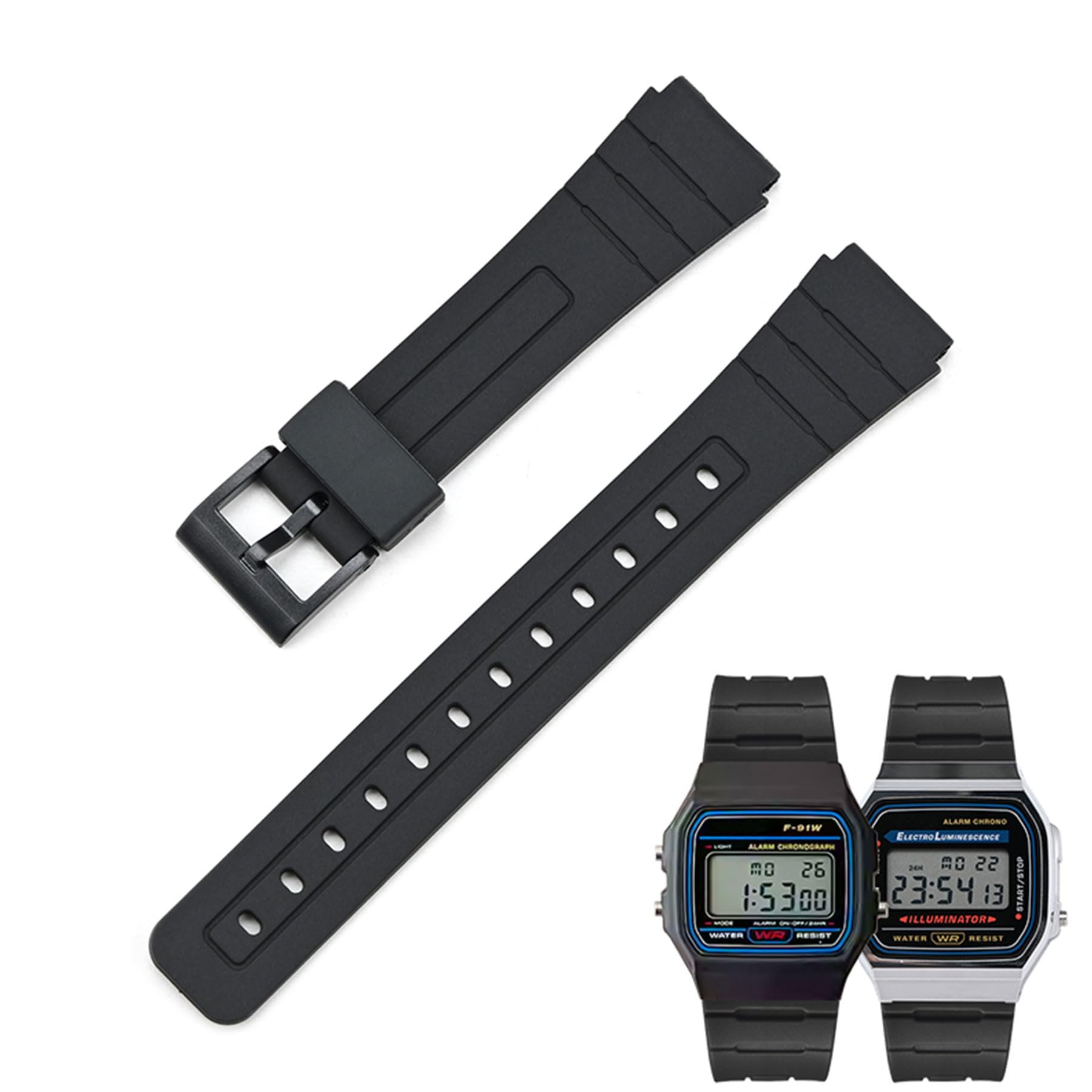 TPU Watch Strap Compatible with Casio F-91W/F-84/F-94/F-105/F-108/A-158/A-168 Men's and Women's 18mm Watchbands Replacement