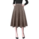 IDEALSANXUN Plaid Skirts for Womens Fall Winter High Waist Aline Pleated Midi Skirts