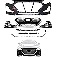 Sonata Front Bumper Cover Kit Compatible with 2018 2019 Hy-undai Sonata Hybrid Sedan Korea Built Vehicle W/Upper Grille Lower Grill & Fog Lights