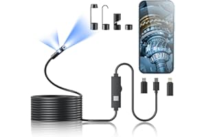 KINPTHY Endoscope Camera with Light,1920P HD Borescope Tools with 8 Adjustable LED Lights, Endoscope with Semi-Rigid Snake Camera, IP67 Waterproof Inspection Borescope for iOS and Android-16.4ft Dual-Lens