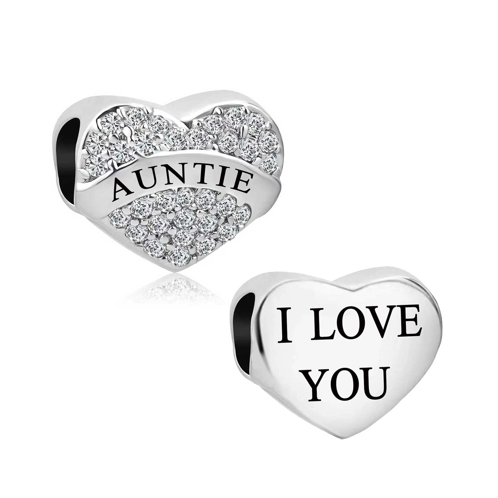 KunBead Jewelry Aunt Auntie I Love You Cheap Clearance Bead Charms Compatible with Pandora Bracelets Gift from Niece
