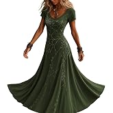 Gothic Halloween Dress for Women V-Neck Skull Rose Print Maxi Swing | Dramatic Flare Skirt, Spiderweb & Skeleton Print, Short Sleeves — Bold for Halloween Costume, Festival & Gothic Party Wear