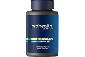 PROHEALTH Pterostilbene Supplement (250mg, 60 Capsules) | Clinically Proven, Third-Party Tested Antioxidant for Heart & Brain Health | Activates Longevity Genes
