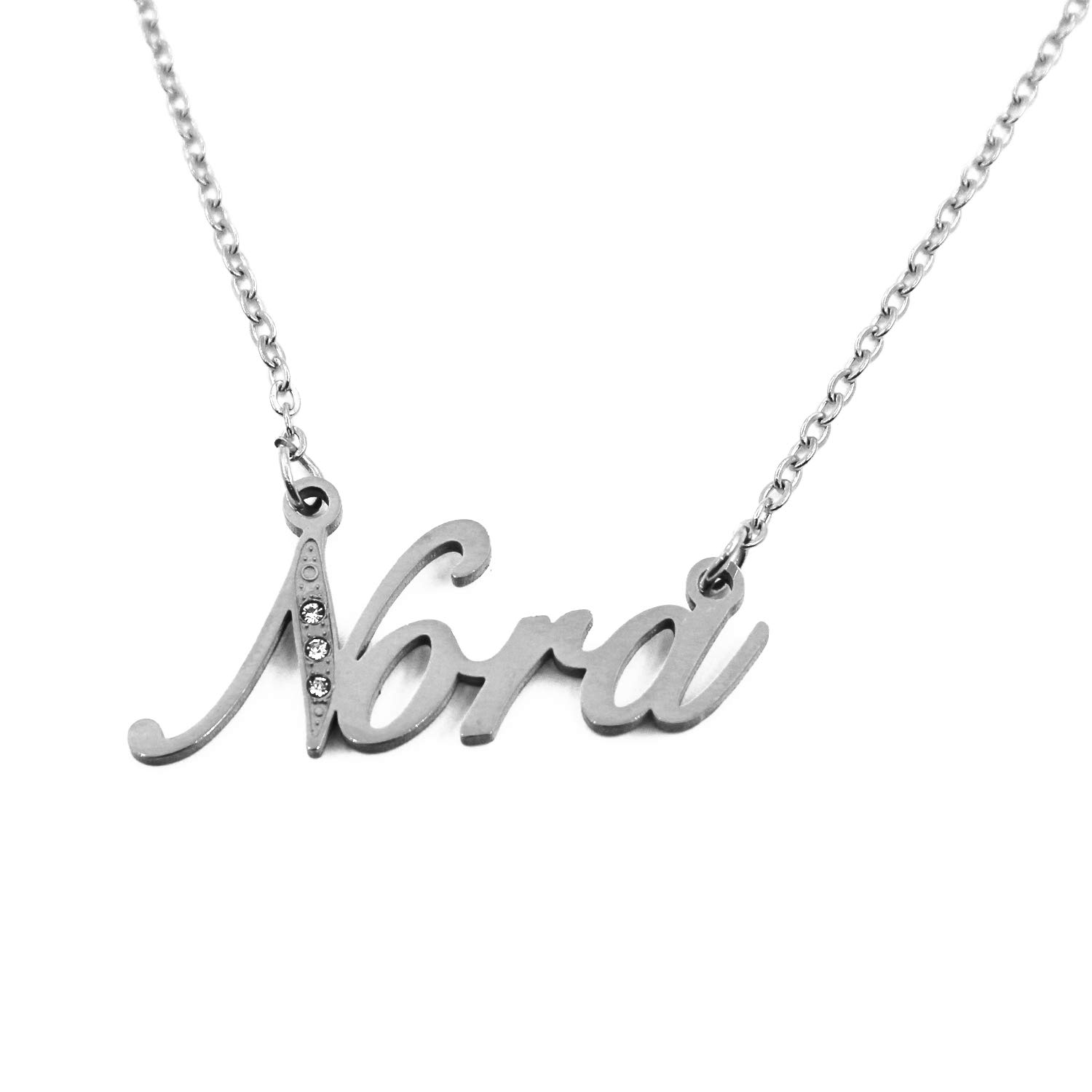 Nora Name Necklace Personalised Italic Silver Tone, Custom Dainty Name Pendants, Jewellery for Ladies, Girlfriend, Mother, Sister, Friends