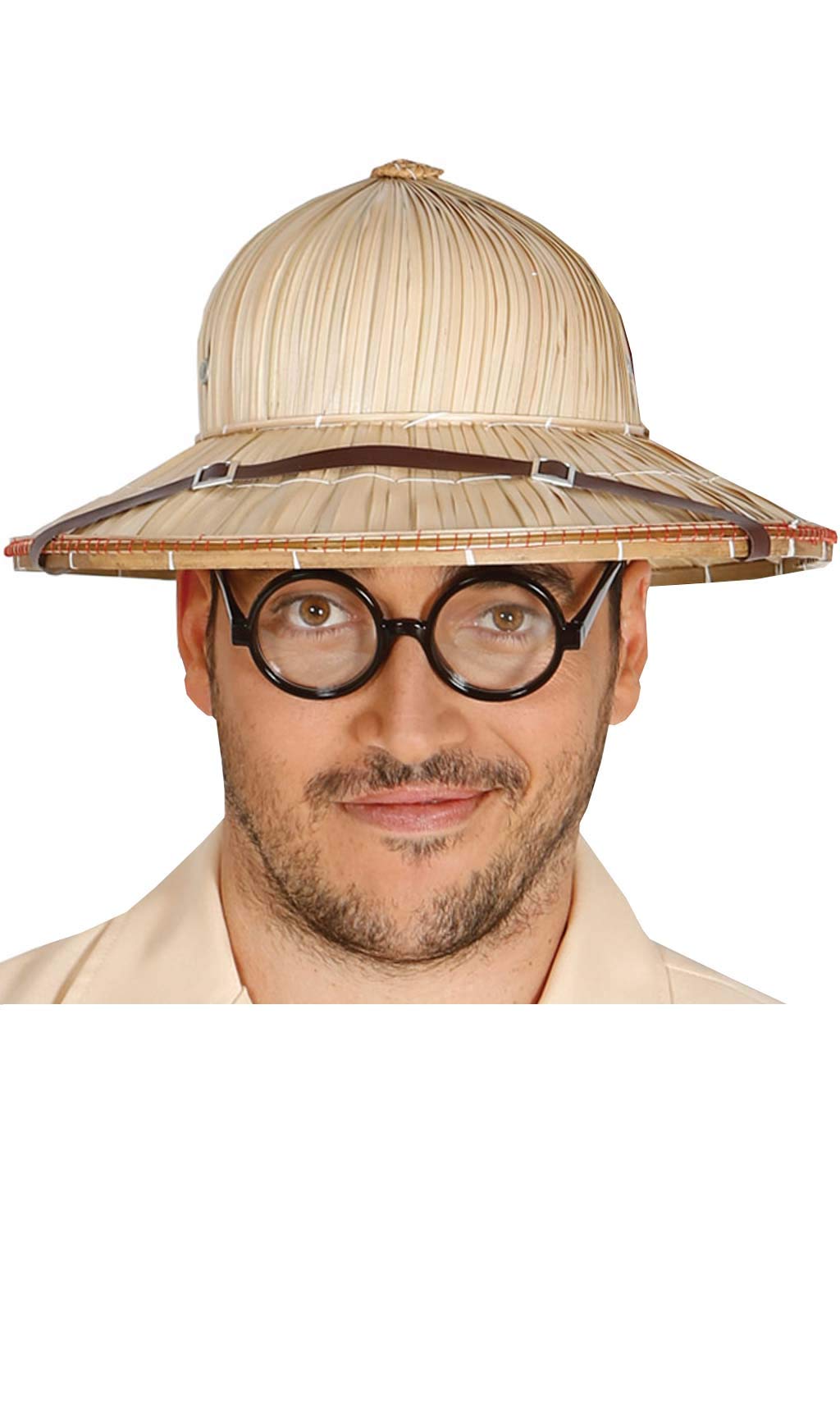 FIESTAS GUIRCA | Natural Straw Pith Helmet - Fancy Dress Accessory for Military Style and 1940s Parties - Ideal for Unisex Adults at Carnival and Halloween - Natural