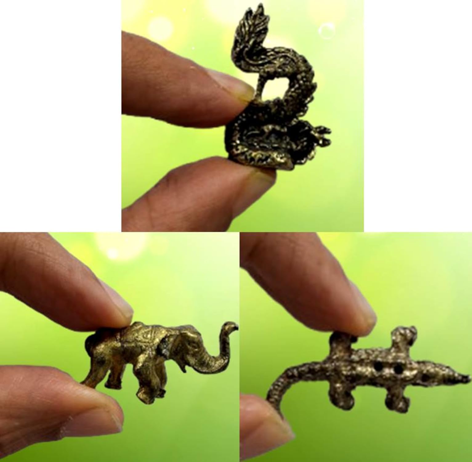 Purpledip Rare Miniature Metallic Statue Set Dragon Crocodile Elephant Inspired by Stone Statues of Pre Historic Era: Unique Collectible Gift (11235)