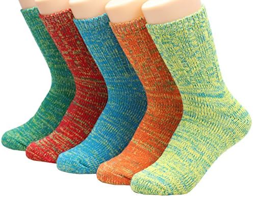 5 Pack Womens Vintage Thick Knit Warm Wool Cotton Crew Socks 5-9 WS22 (Mixed Color)