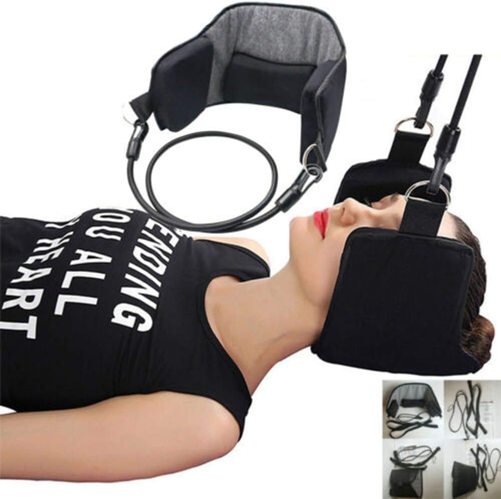 Zhenxigg Neck Head Hammock, Portable Cervical Traction Device Support Stretcher for Neck Shoulder Back Pain Relief and Physical Therapy (Black)