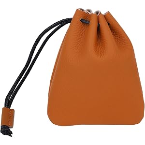 Penitue Leather Drawstring Pouch, Cowhide Vintage Leather Storage Bags Pouch Medieval Coin Purse Organizer for Earphone (Ligh