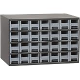 Akro-Mils 19228 Steel Parts Garage Storage Cabinet Organizer for Small Hardware, Nails, Screws, Bolts, Nuts, and More, 17-Inch W x 11-Inch D x 11-Inch H, 28-Drawer, Gray Cabinet/Gray Drawers