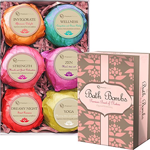 Premium Nature Bath Bombs Holiday Gift Set - 6 Organic Essential Oil Handmade Spa Fizzies, With Cocoa & Shea Butter, Relieves pain & Moisturizes Dry Skin by Premium Nature