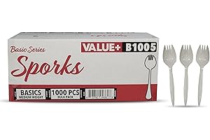 Value Plus (1000 Count) Disposable Plastic Spork, Bulk Plasticware Fork for Birthday Parties, Picnics, and Barbecues, Ideal f