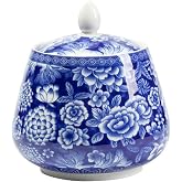 frymmx Airtight Ceramic Coffee Canister with Lid - Blue Kitchen Storage Jar for Coffee, Tea, Dry Food |Leakproof Ceramic Jar, Decorative Canisters for Pantry Organization (Blue &amp; White)