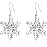 ZRU 925 Sterling Silver Snowflake Earrings for Women Christmas,Silver Snowflake Winter Dangle Drop Earrings Xmas Jewelry Sparkly CZ Dangle Christmas Earrings Gifts for Her Mum Daughter