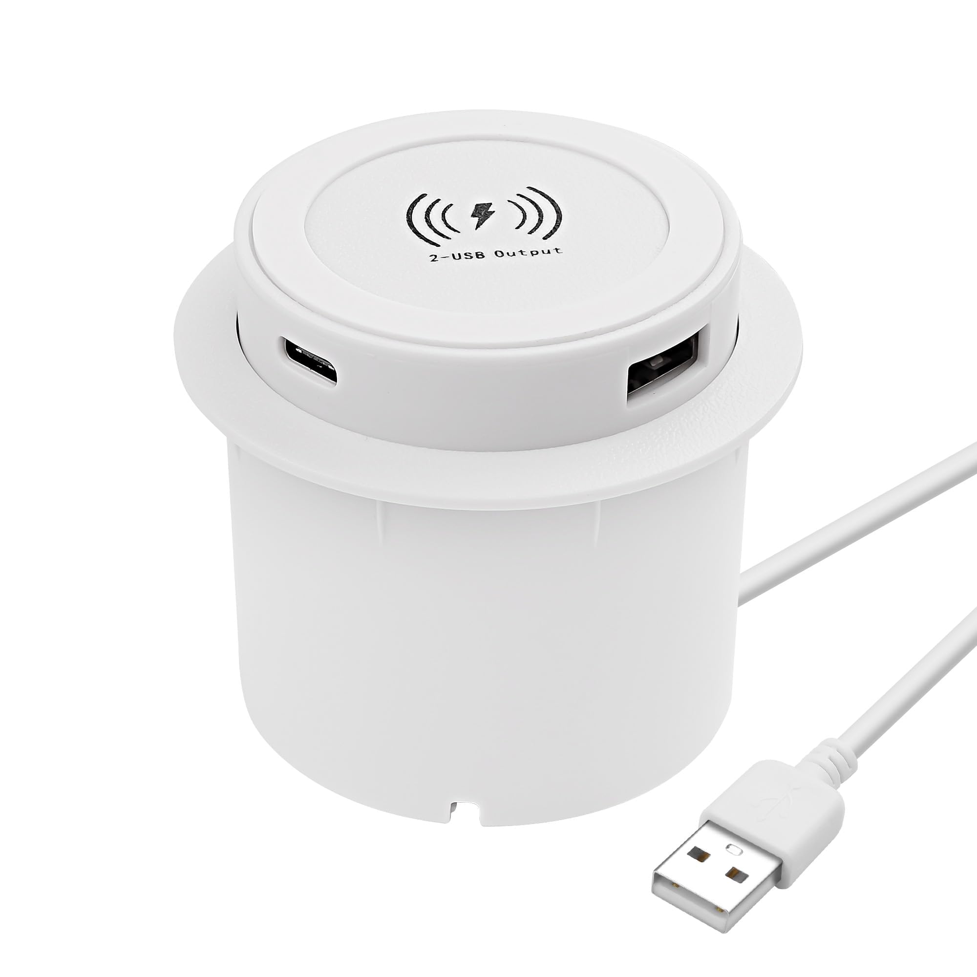 XMSJSIY Recessed Power Socket Embedded Desktop Charger with 10W 3-in-1 USB A/Type C Pop-UP Wireless Charger Multifunctional Fast Charging Station for Bedside Table Desks Furniture (White)