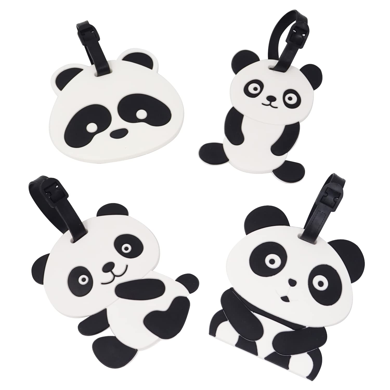 Honbay 4pcs Super Cute Cartoon Panda Silicone Luggage Tags Baggage Tags Backpack Tags Suitcase Tags for Travel or Business Trip