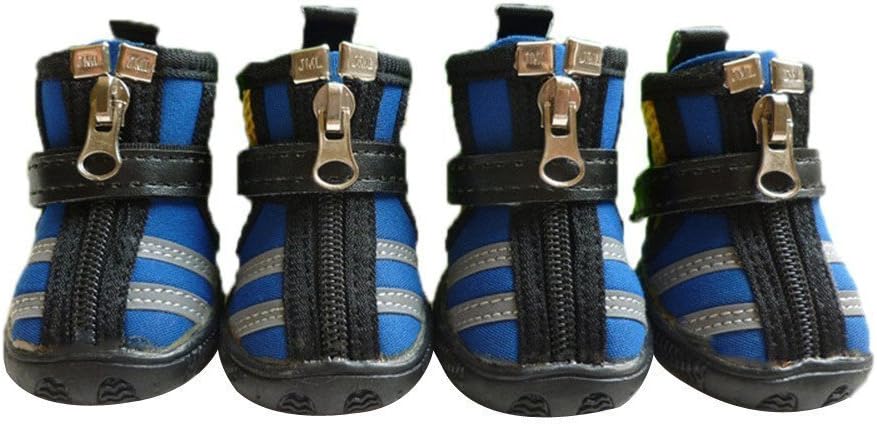 Juuly Waterproof Dog shoes Breathable Mesh Pet Dog Boots Non-slip Paw Protector with Zipper and Velcro for Small Breed of Dog Blue