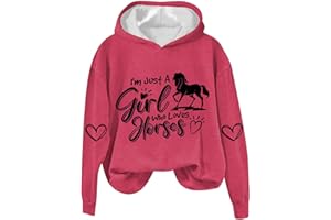 bawilom Just a Girl Who Loves Horses Hoodies for Women Crewneck Hooded Sweatshirts Novelty Funny Animal Graphic Pullover Top