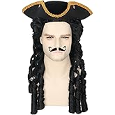 Topcosplay Pirate Wig for Captain Costume Cosplay Black Curly Long Halloween Colonial Themed Party Wigs