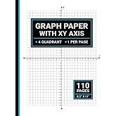Graph Paper With X and Y Axis: 4 Quadrants, 1 Per Page, Coordinate Grid Paper Notebook, 1/4 Inch Squares, 8.5" x 11", 110 Pages