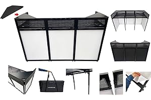 CEDARSLINK Mega 73" Wide DJ Event Facade White/Black Scrim Booth Two Top Corner Table Tops Largest DJ Facade Booth Available! Lightweight Aluminum