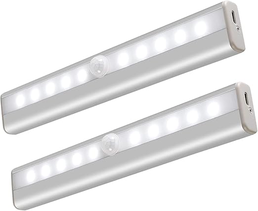 lampara led de armario 10 led usb recargable barra de luz lampara con sensor de movimiento inalambrico para armario gabinete pasillo bano cajon