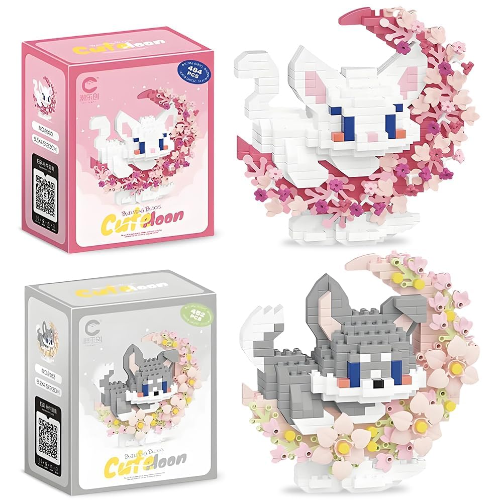 MGKEOUF Cute Animal Building Blocks, Cats Building Block Set, Animal Building Blocks Set, 3D DIY Gift Set New Year Gift Themed Office DΓ©cor - 2PCS (Spotted GreyWhite Cat) β image 1