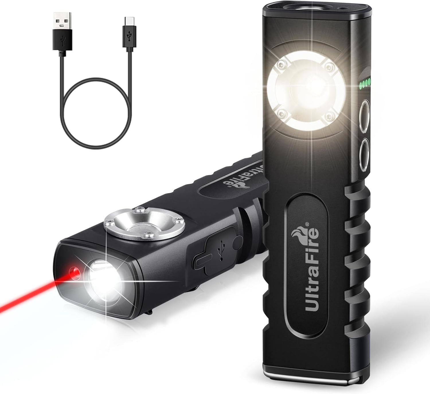 ULTRAFIRE Rechargeable LED Work Light 350 Lumens Tactical Toch, Flat LED Toch with Red Beam, 3 Modes Pocket Toch with Magnetic and Clip for Working, Car Repairing, Emergency