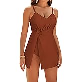 GRACE KARIN Women's One Piece Swim Dress V Neck Tummy Control Swimsuit Vacation Beachwear Bathing Suit