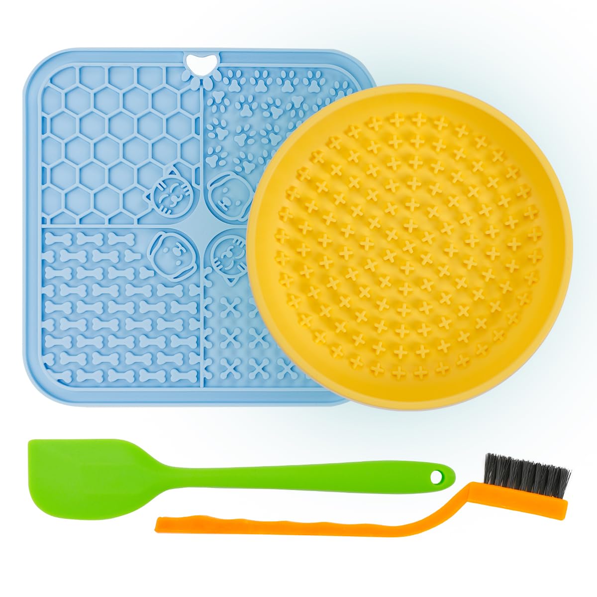Lick Mat, Lick Bowl, Spatula and Cleaning Brush for Dogs and Cats, for Boredom and Anxiety Reducer. Lick Mat, Lick Bowl for all pets.
