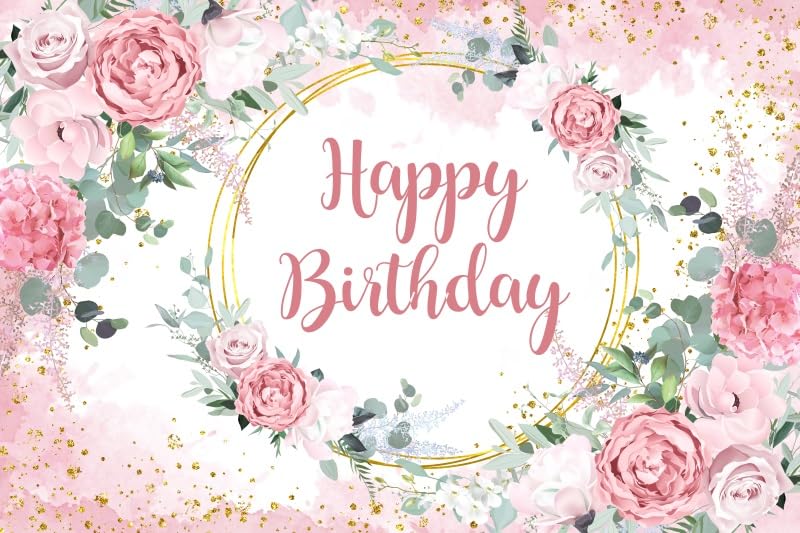 Photo 1 of Yeele Pink Floral Birthday Party Backdrop Flowers Girls Women Birthday Decorations Background Mother's Valentine's Day Wedding Baby Shower Spring Tea Baptism Bridal Shower Banner Photo Booth 10x8ft