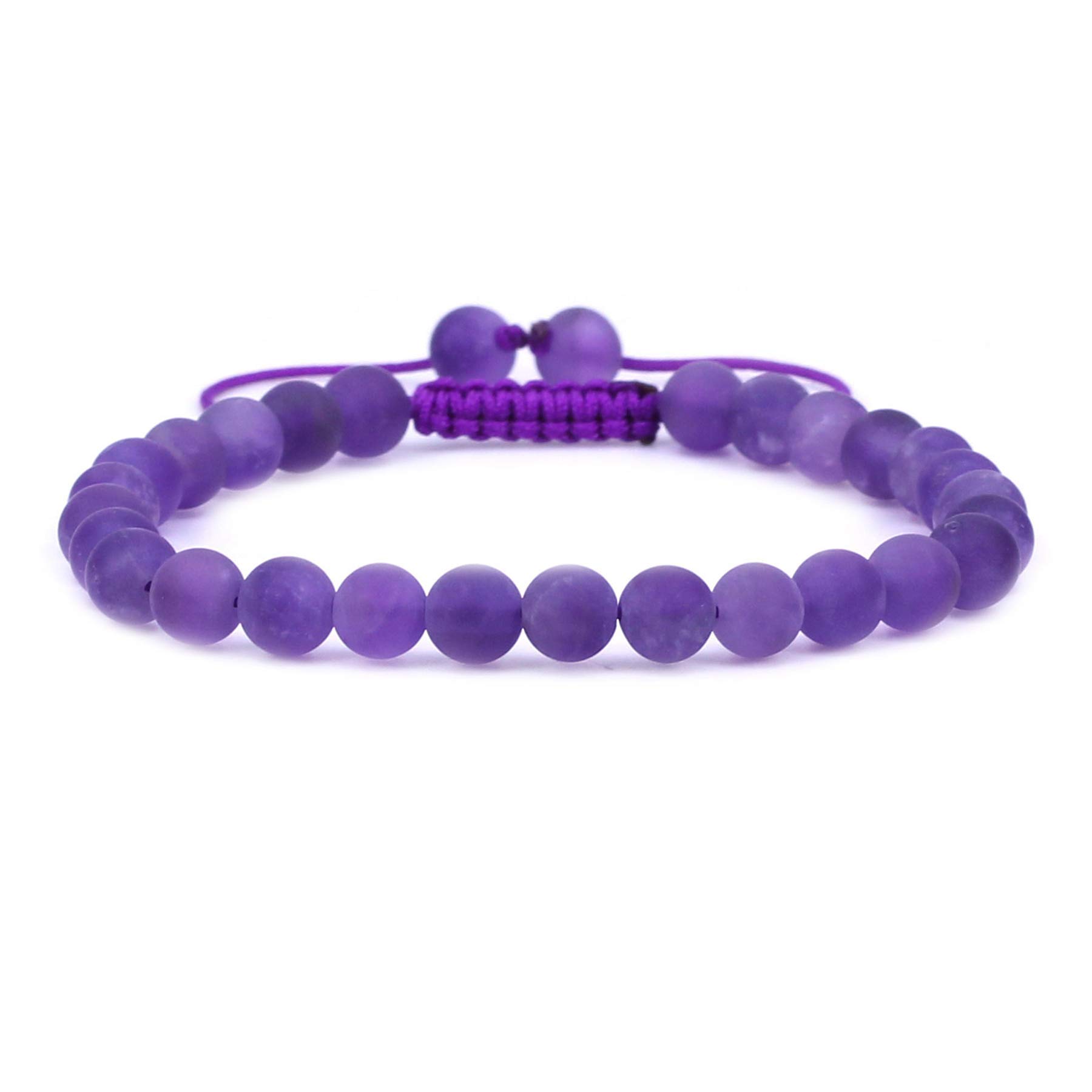 CHENYUE Natural Crystal Matt Amethyst Gemstone 6mm Round Beads Adjustable Bracelet 7" Unisex