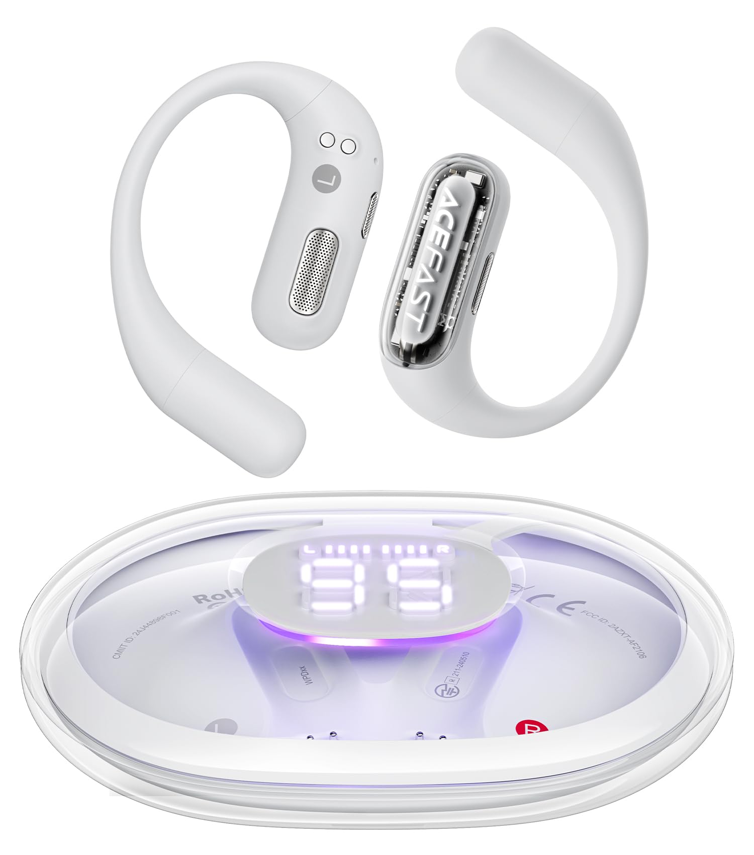 ACEFAST オープンイヤー イヤホン LED雰囲気呼吸ライト Bluetooth 5.4 完全ワイヤレス ランニング・スポーツイヤホン 軽量 耳を塞がない 急速充電 タイプC マイク付き ノイズキャンセリング通話 左右分離型 耳掛け 空気伝導 ACEFIT P
