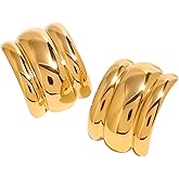 House of Hunter Gold Triple Band Statement Earrings – Lightweight Modern Fashion Jewelry for Women